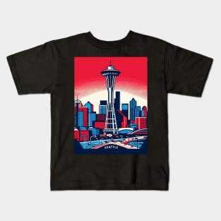 Seattle Space Needle Cityscape Retro Vintage Kids T-Shirt